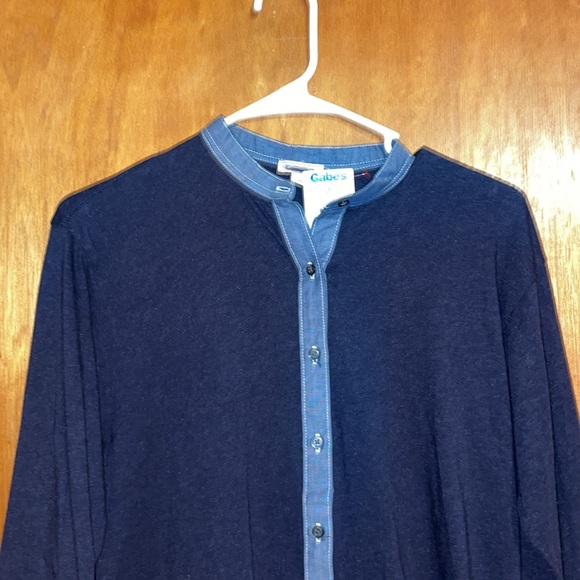 •GAP•NWT NAVY & CHAMBRAY COLORBLOCK BUTTON DOWN 3/4 SLEEVE BLOUSE SIZE SMALL - Picture 5 of 7